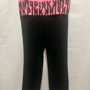Y2K early 2000’s pink Victoria’s Secret black rhinestone fold over yoga pants.